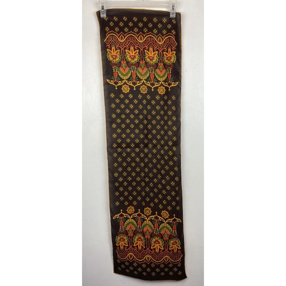 Vintage Scarf Japanese Rectangle Brown Orange Yellow Polyester Mod MCM